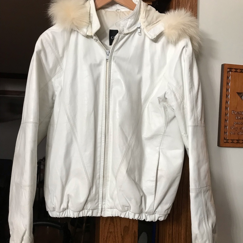 COPY - White leather winter jacket with hood!